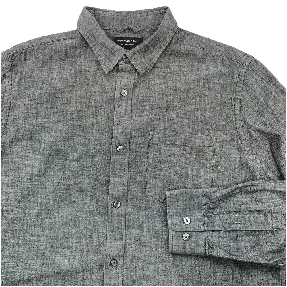 Banana Republic Soft Wash Slim Fit Button Down Shirt Men XL Gray 100% Cotton